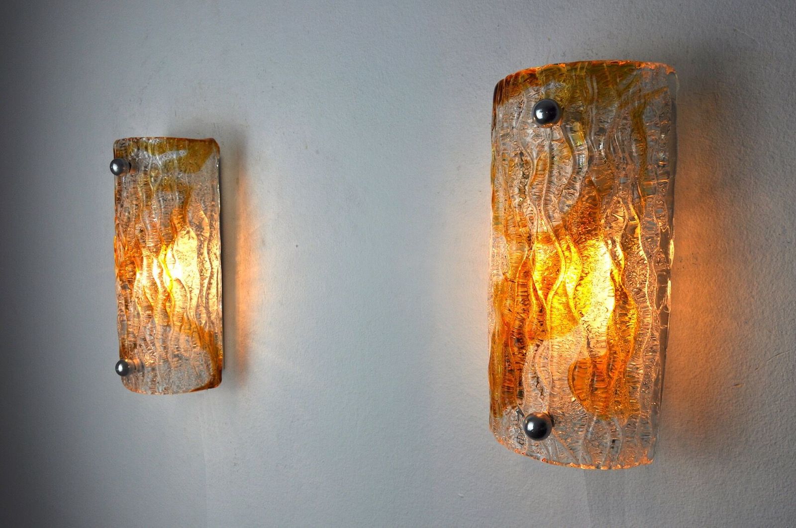 Pair Of Murano Mazzega Sconces Orange Frosted Glass Italy 1960 photo 1781.0