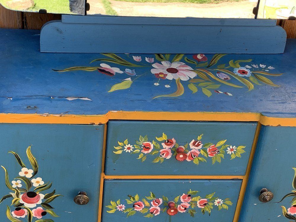 Hand Painted Wooden Dressing Table 1940s photo vintage