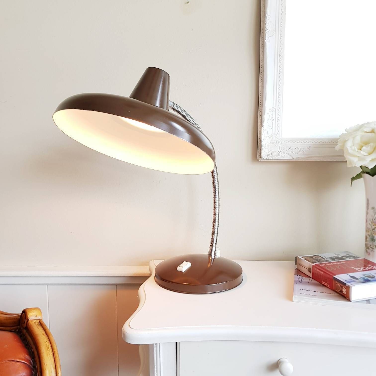 Vintage Brown Table Lamp, Industrial Desk Lamp, Vintage Lamp From 60s 70s photo furniture