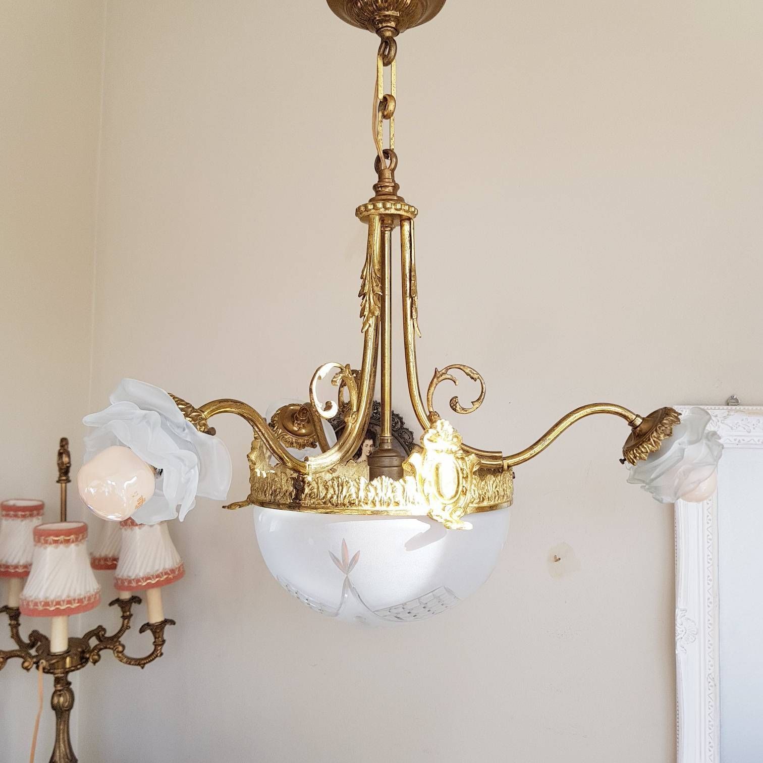 Antique French Chandelier, Stunning Pendant Lamp, 4 Bulbs Light, Vintage Pendant Light, Chandelier Lighting, Hanging Chandelier photo 1107.0