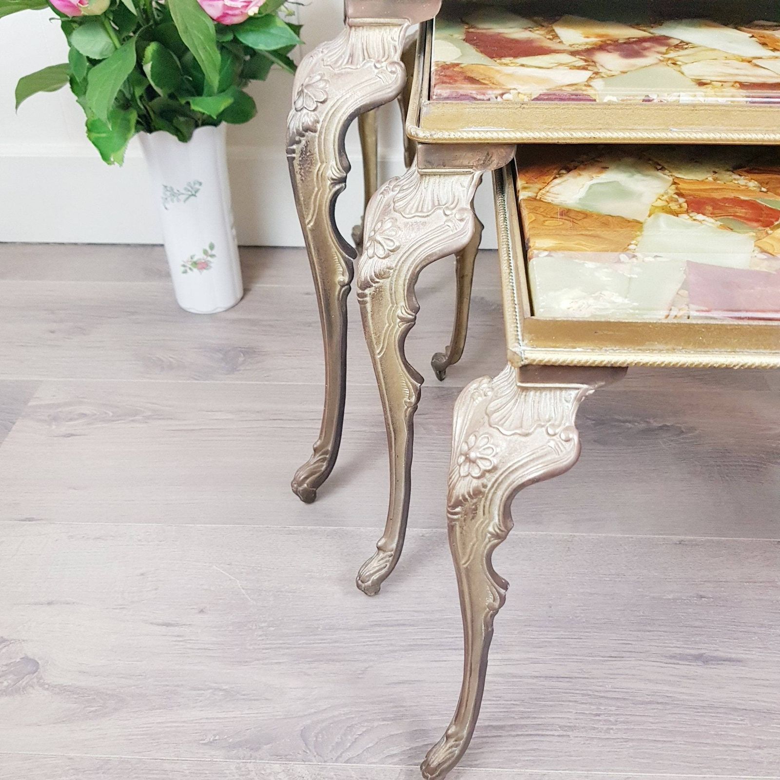 Vintage Set Van 3 Bijzettafels, Italiaans Design, Hollywood Regency Stijl, Woondecoratie, Woonmeubelen photo Meubels