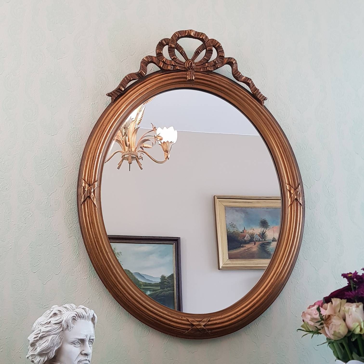Franse Spiegel Met Barokke Stijl, Strik Bovenaan, Wanddecoratie photo furniture