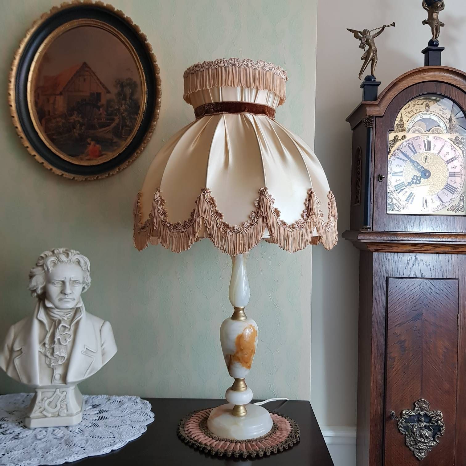 Vintage Italian Big Lamp, Onyx Table Lamp, Marble Lamp, Lamp Shade Edges With Fringes, Home Lighting, Home Decor, Interior Design photo furniture
