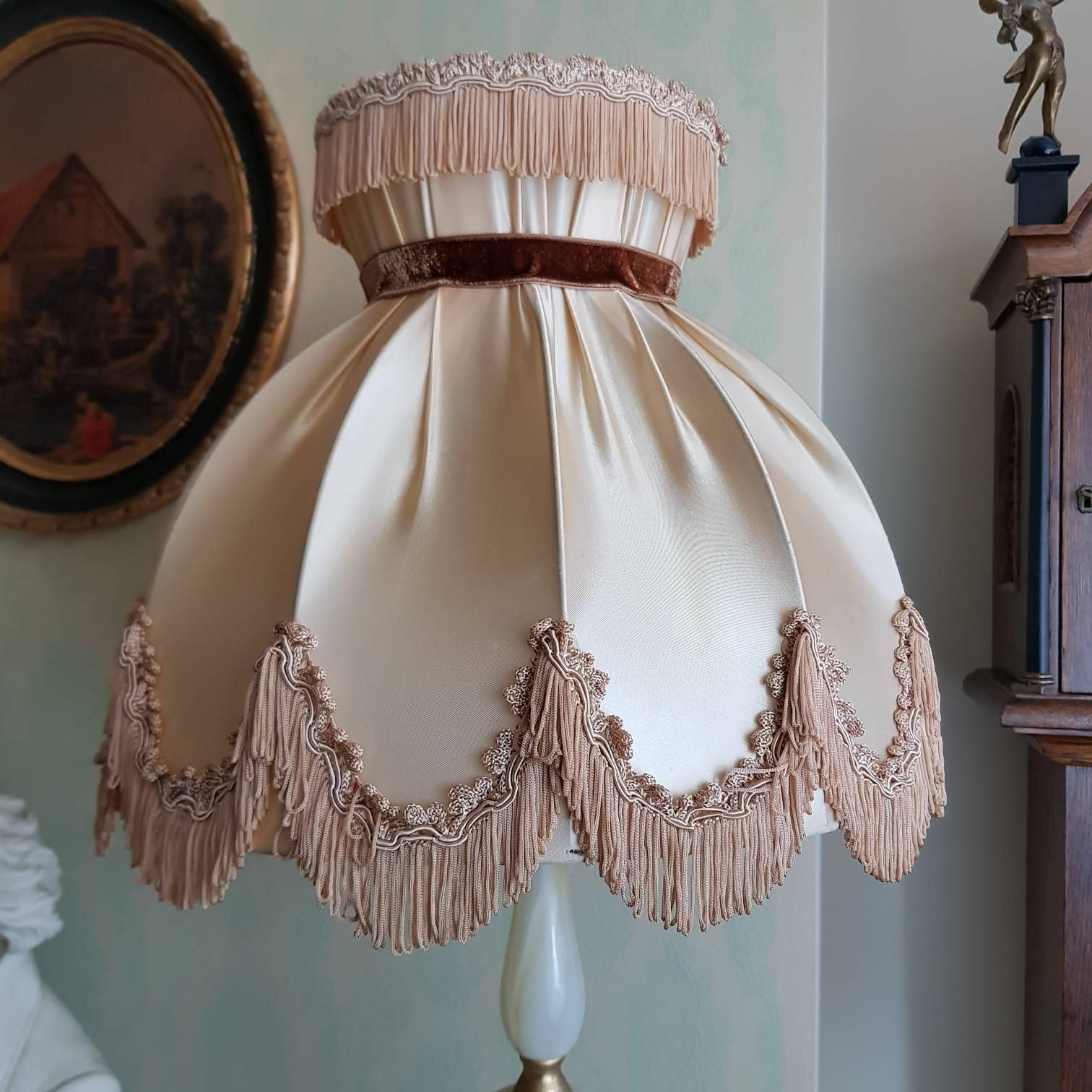 Vintage Italian Big Lamp, Onyx Table Lamp, Marble Lamp, Lamp Shade Edges With Fringes, Home Lighting, Home Decor, Interior Design photo for sale