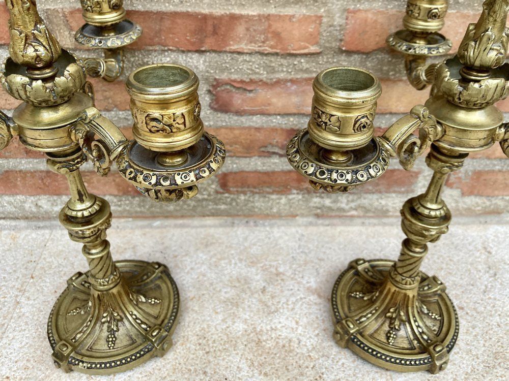 Franse Louis XVI Stijl Vierarmige Kandelaars In Verguld Brons – Set Van 2 photo furniture