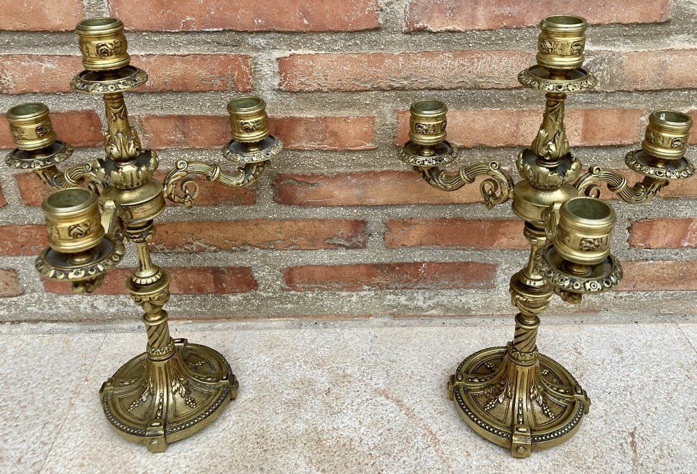 French Louis XVI Style 4 Light Candelabras In Gilt Bronze Set Of 2 photo Home Decor