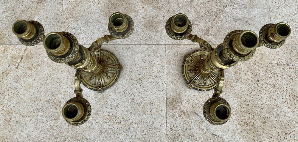 French Louis XVI Style 4 Light Candelabras In Gilt Bronze Set Of 2 photo vintage