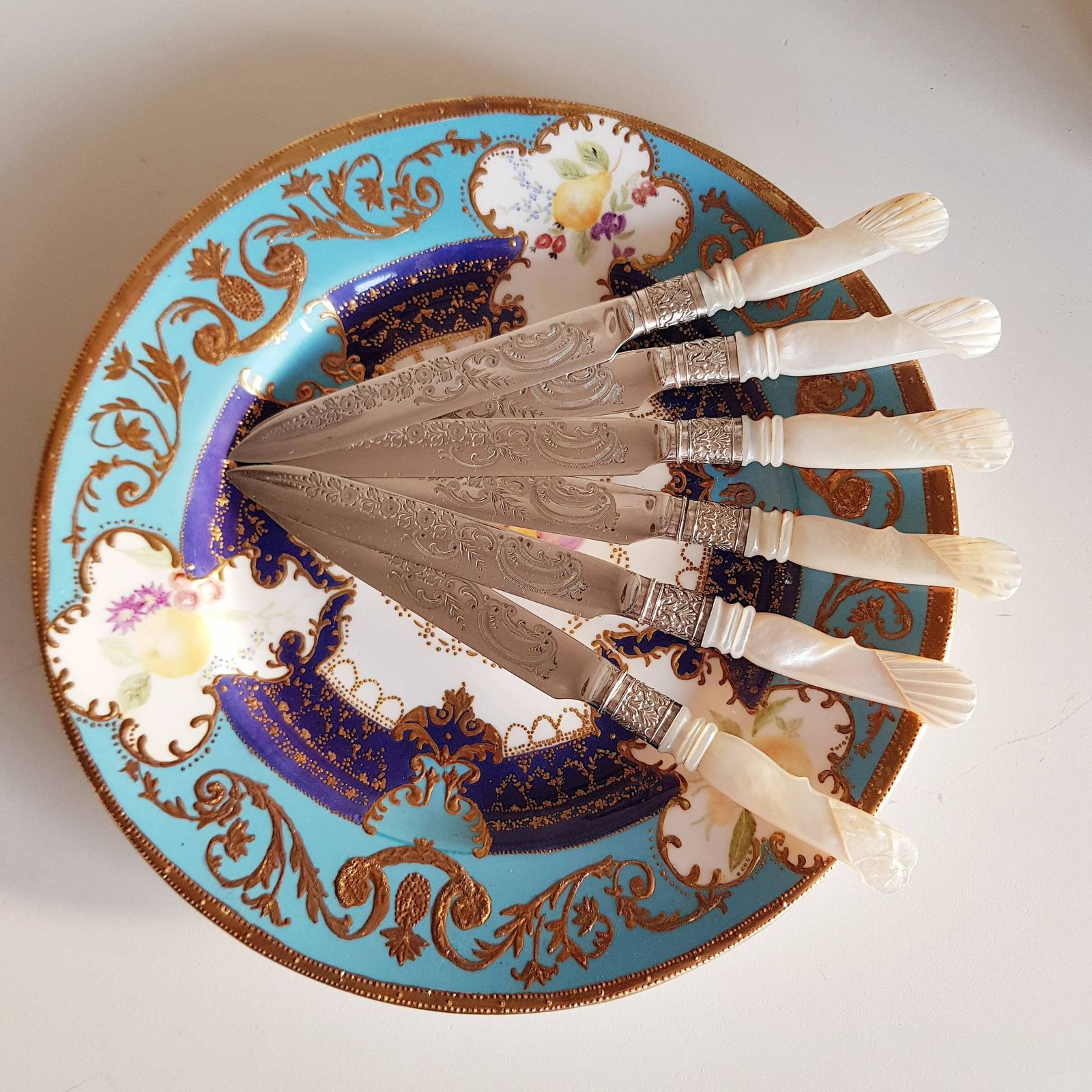 Antique Mother Of Pearl Epns Art Deco Style Set, Fish Cutlery. Knife And Fork Fish Cutlery