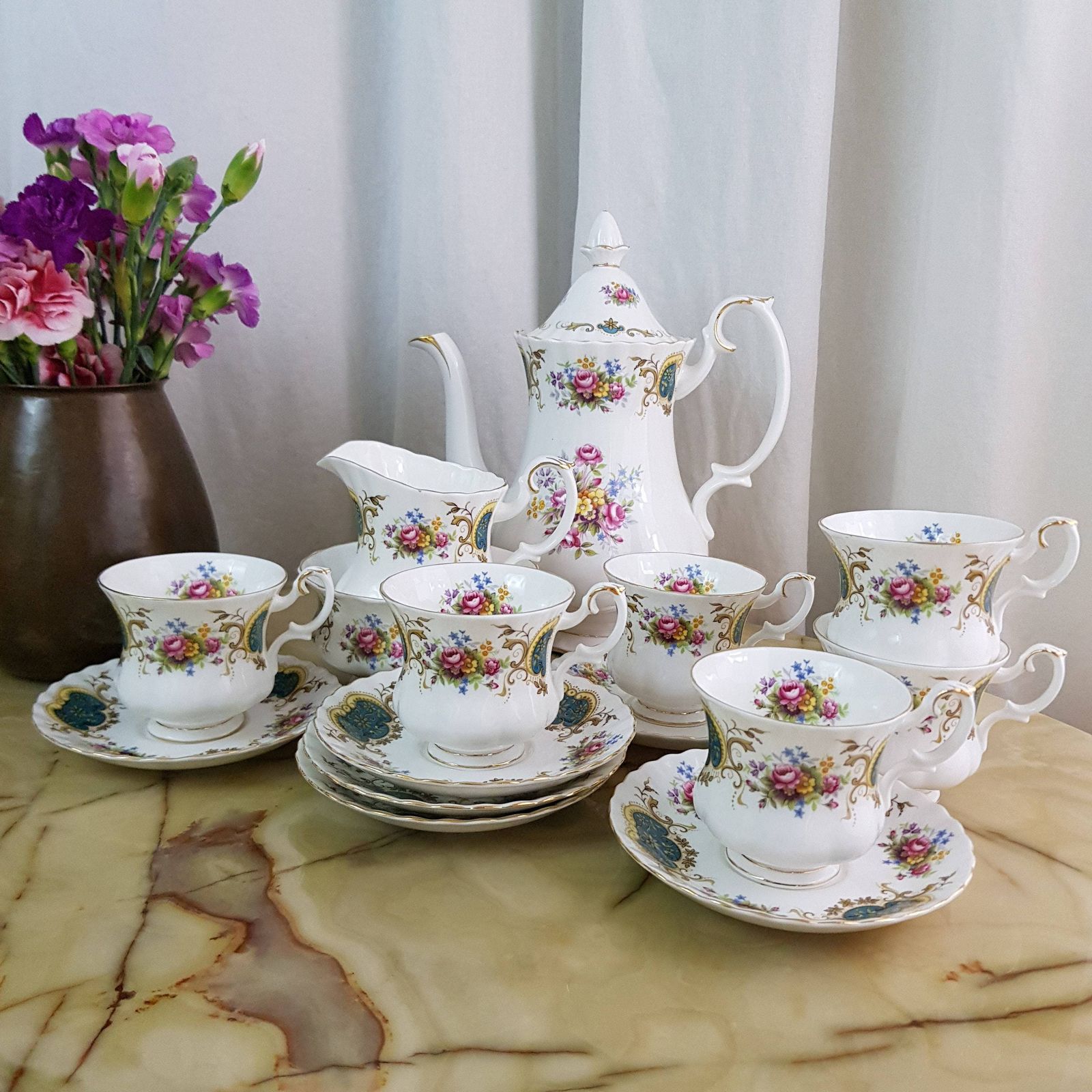 photo for sale Royal Albert Set For Six, Made In England, Berkeley Pattern, Tea/Coffee Set, Vintage Tableware, Bone China, Nice Christmas Gift