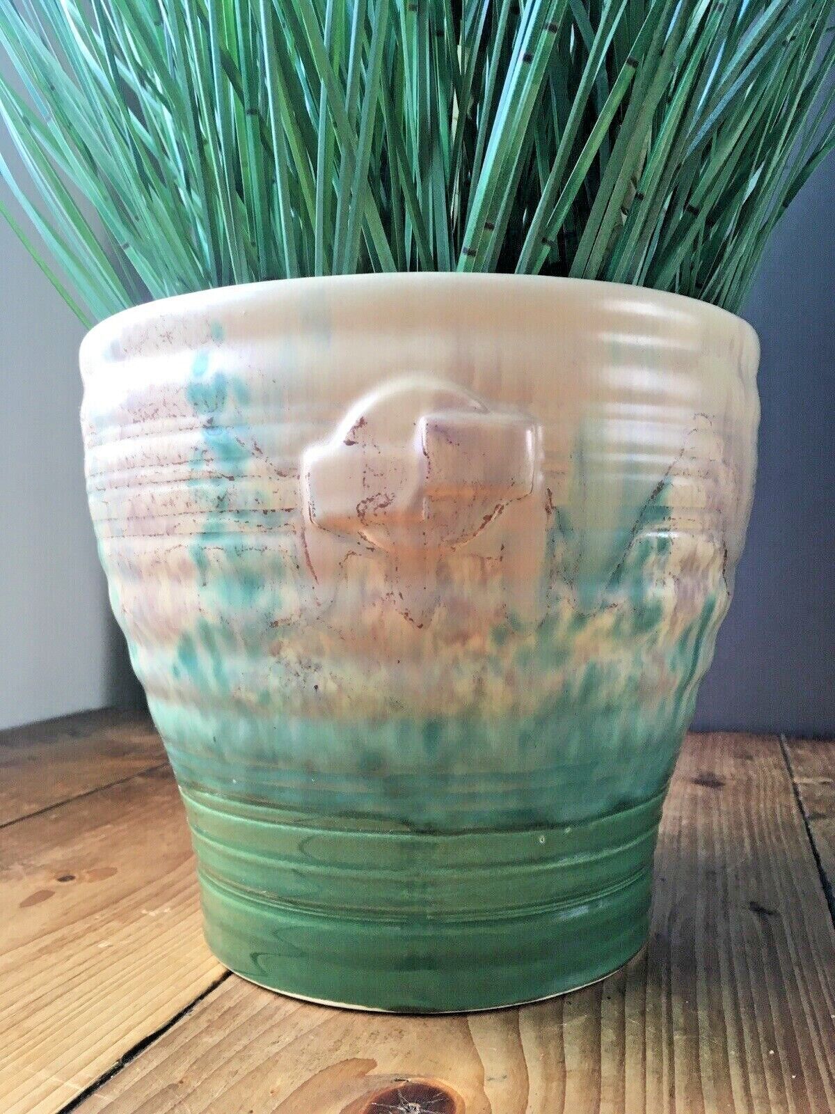 Rare C1936 Art Deco Beswick 378/2 Ribbed Dripglaze Jardiniere Planter Plant Pot