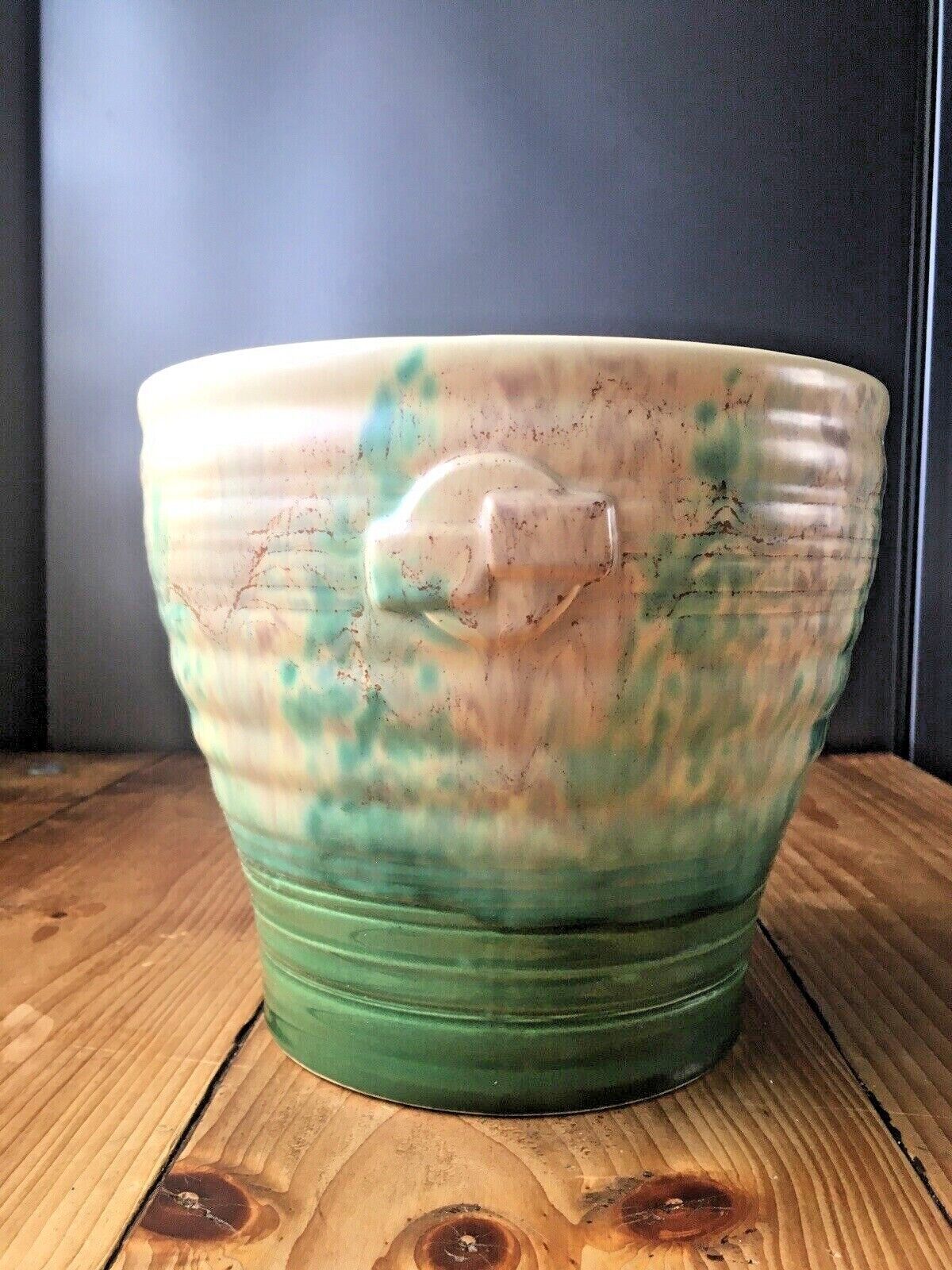 Rare C1936 Art Deco Beswick 378/2 Ribbed Dripglaze Jardiniere Planter Plant Pot photo vinterior