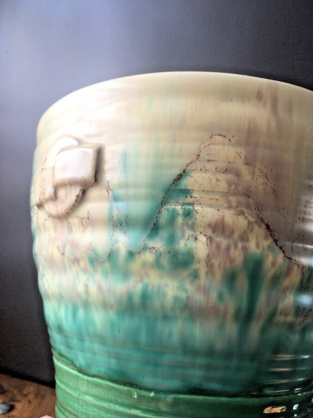 Home Decor Rare C1936 Art Deco Beswick 378/2 Ribbed Dripglaze Jardiniere Planter Plant Pot photo