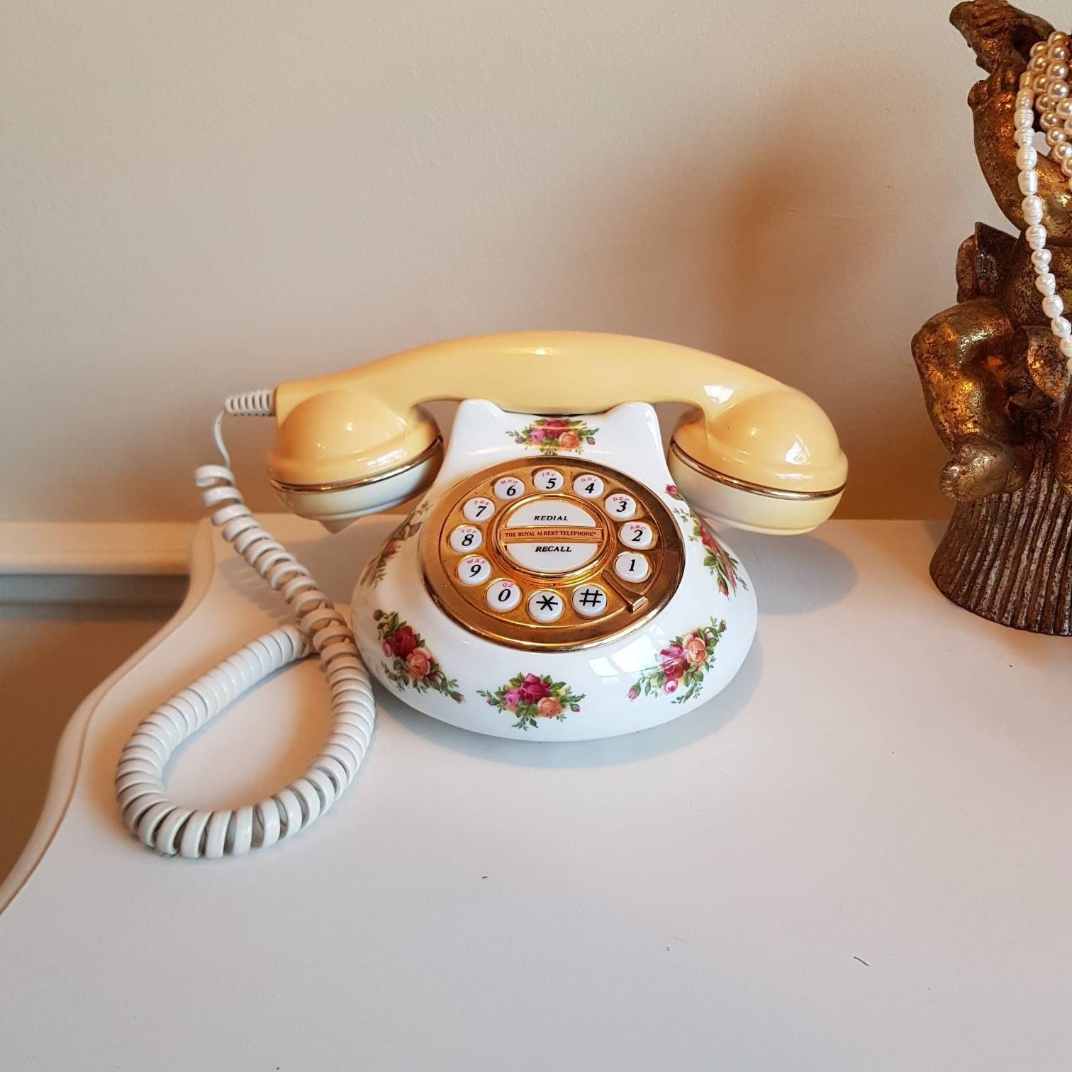Original Royal Albert Porcelain Telephone By Astral Ltd, Dial Rotary Telephone.
