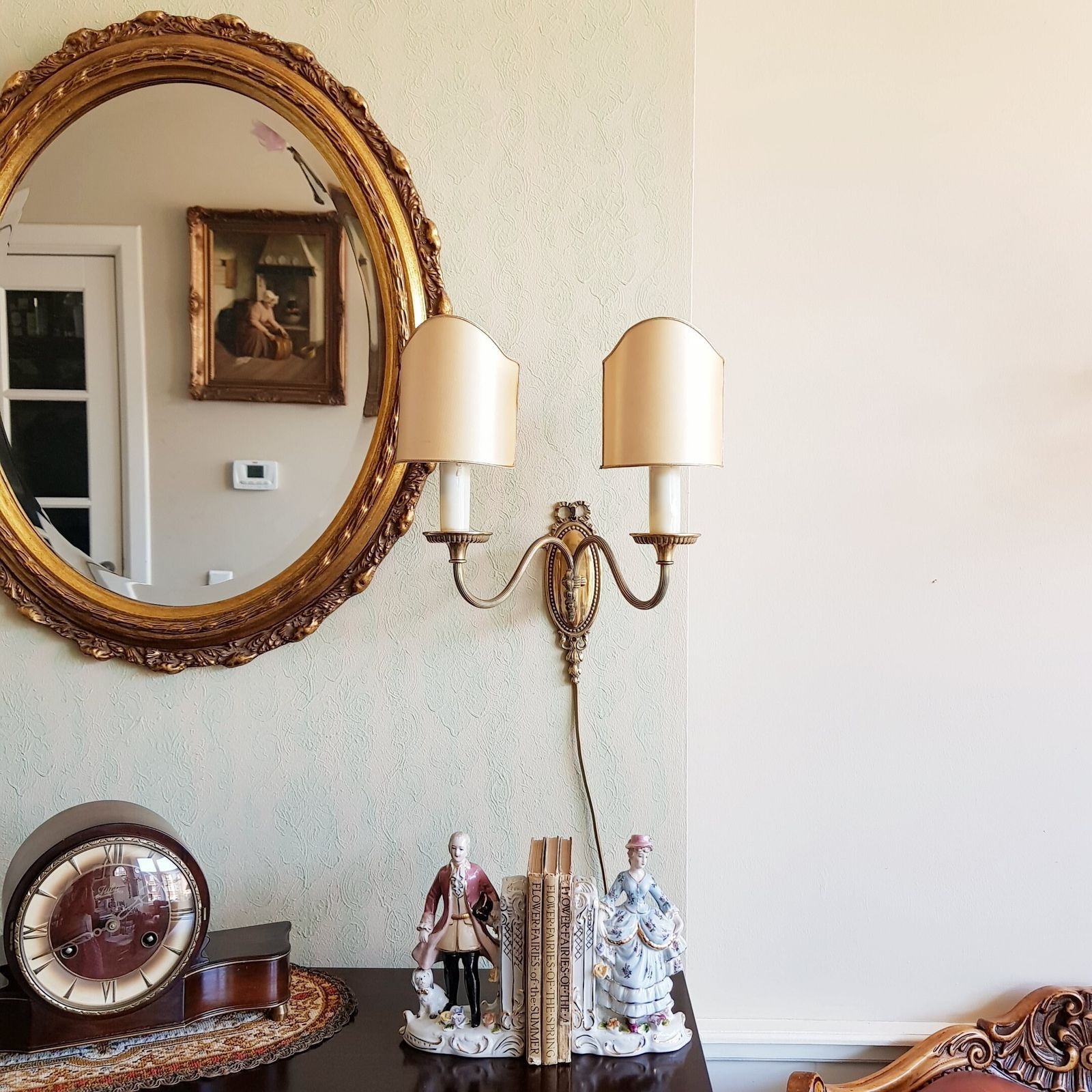 Wandlamp Met 2 Armen, Brons Met Kappen, Strikmodel, 18e Eeuwse Stijl photo vinterior