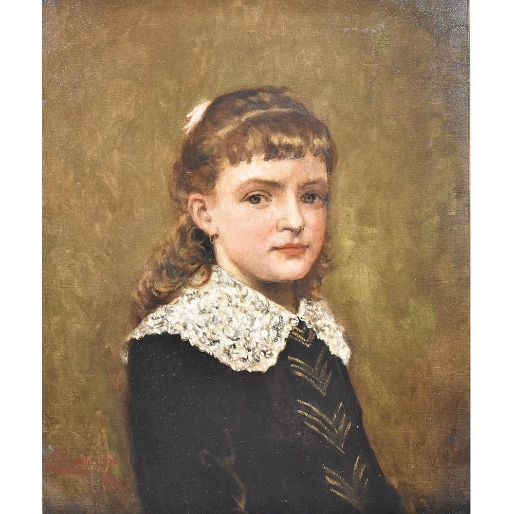 Antique Painting, Young Woman Portrait , Oil On Canvas, XIX Century. (Qr407) photo for sale
