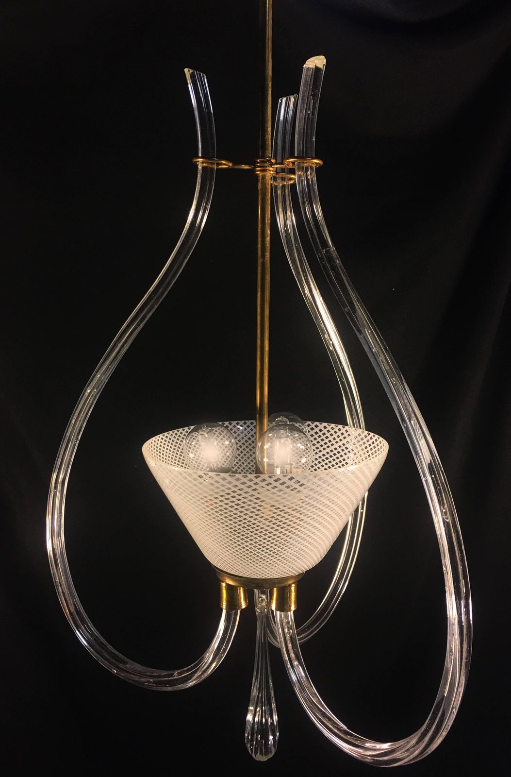 Adorable Pendant Chandelier "Reticello" By Venini, Murano, 1940s photo vintage