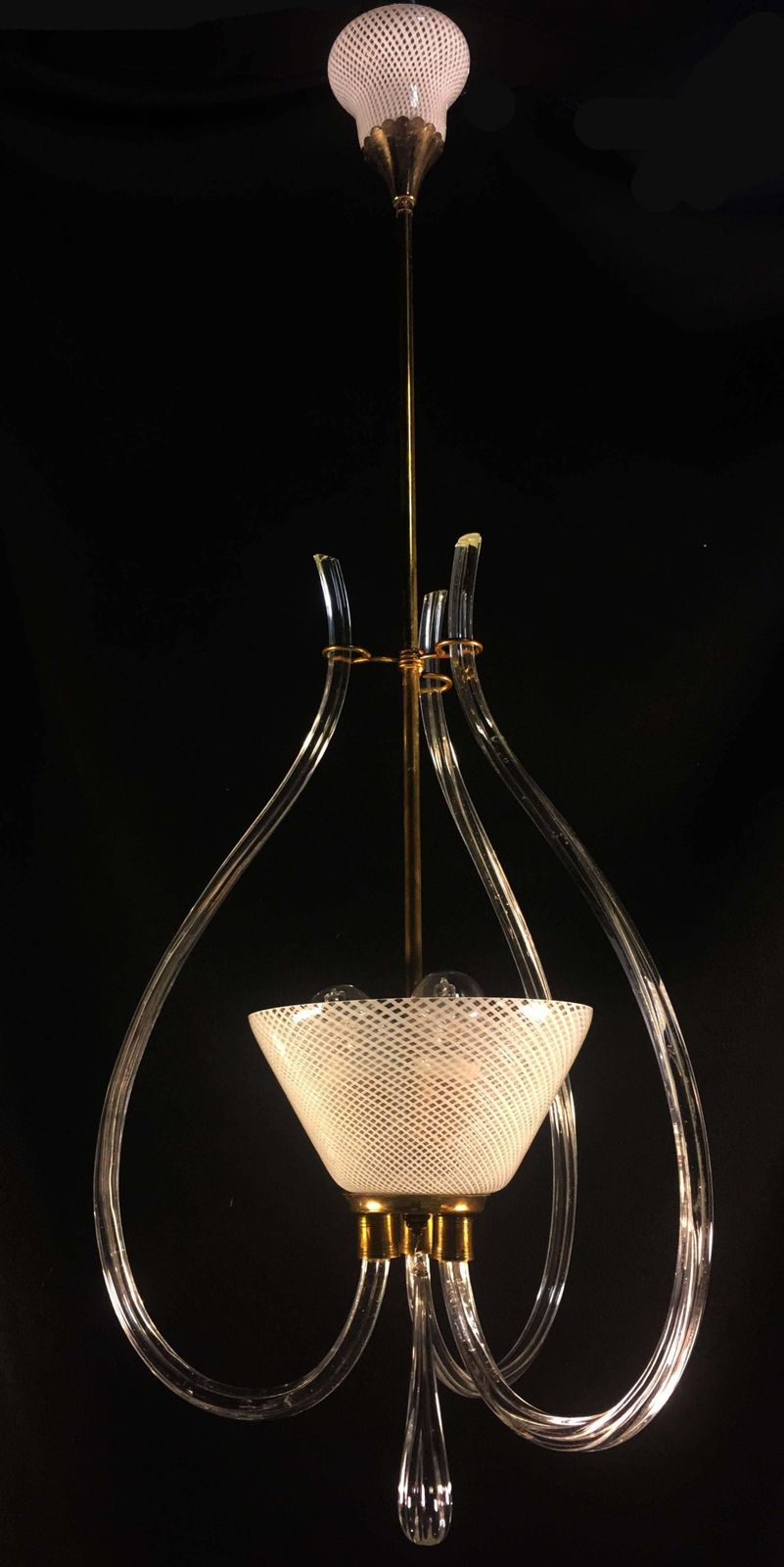 photo furniture Adorable Pendant Chandelier "Reticello" By Venini, Murano, 1940s