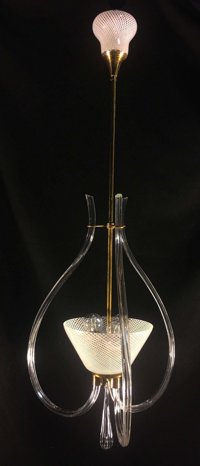 photo for sale Adorable Pendant Chandelier "Reticello" By Venini, Murano, 1940s