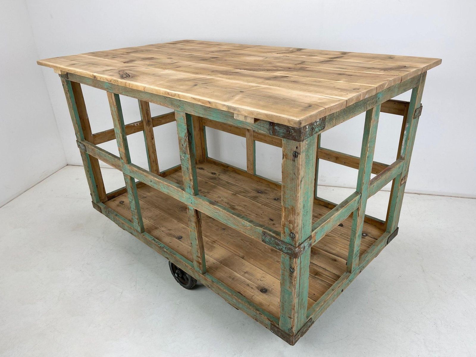 Large Vintage Czech Wooden Cart On Wheels  Kitchen Island photo for sale