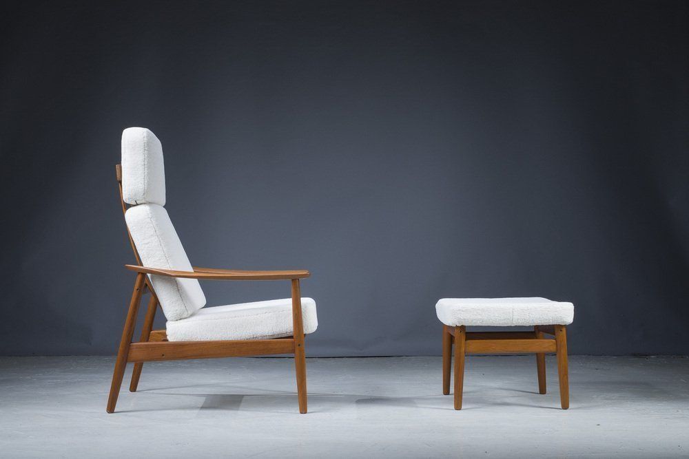 Mid Century Danish Teak & Wool Lounge Chairs & Footstools By Arne Vodder For France & Søn, 1960s, Set Of 2 photo buy