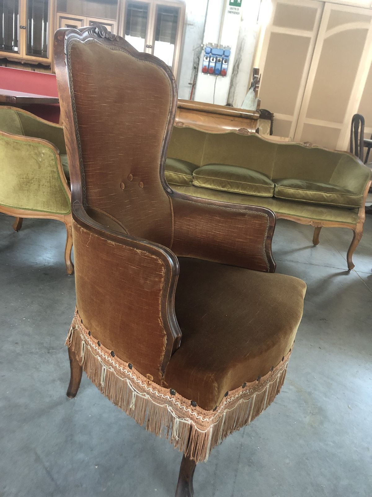 Armchair In 800 Style In Walnut Covered With  Bronze  Velvet "Dralon" photo furniture