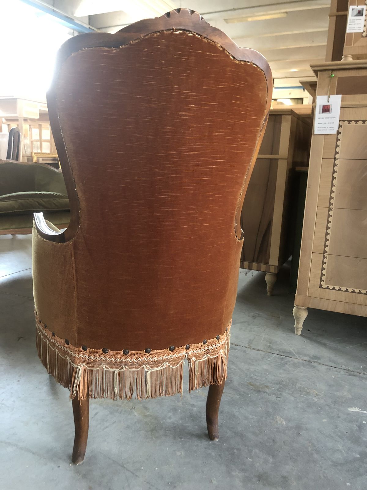 Armchair In 800 Style In Walnut Covered With  Bronze  Velvet "Dralon" photo for sale