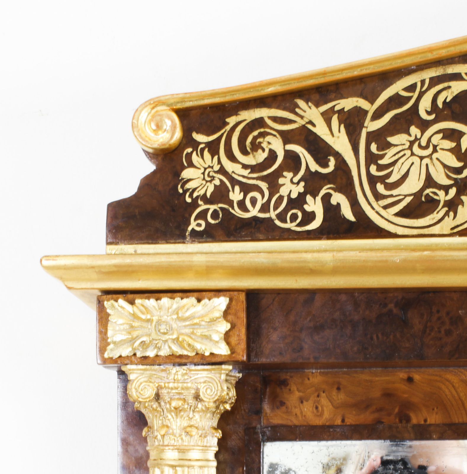 Antique French Burr Walnut Parcel Gilt Mirror 19th C 144x89cm photo Home Decor