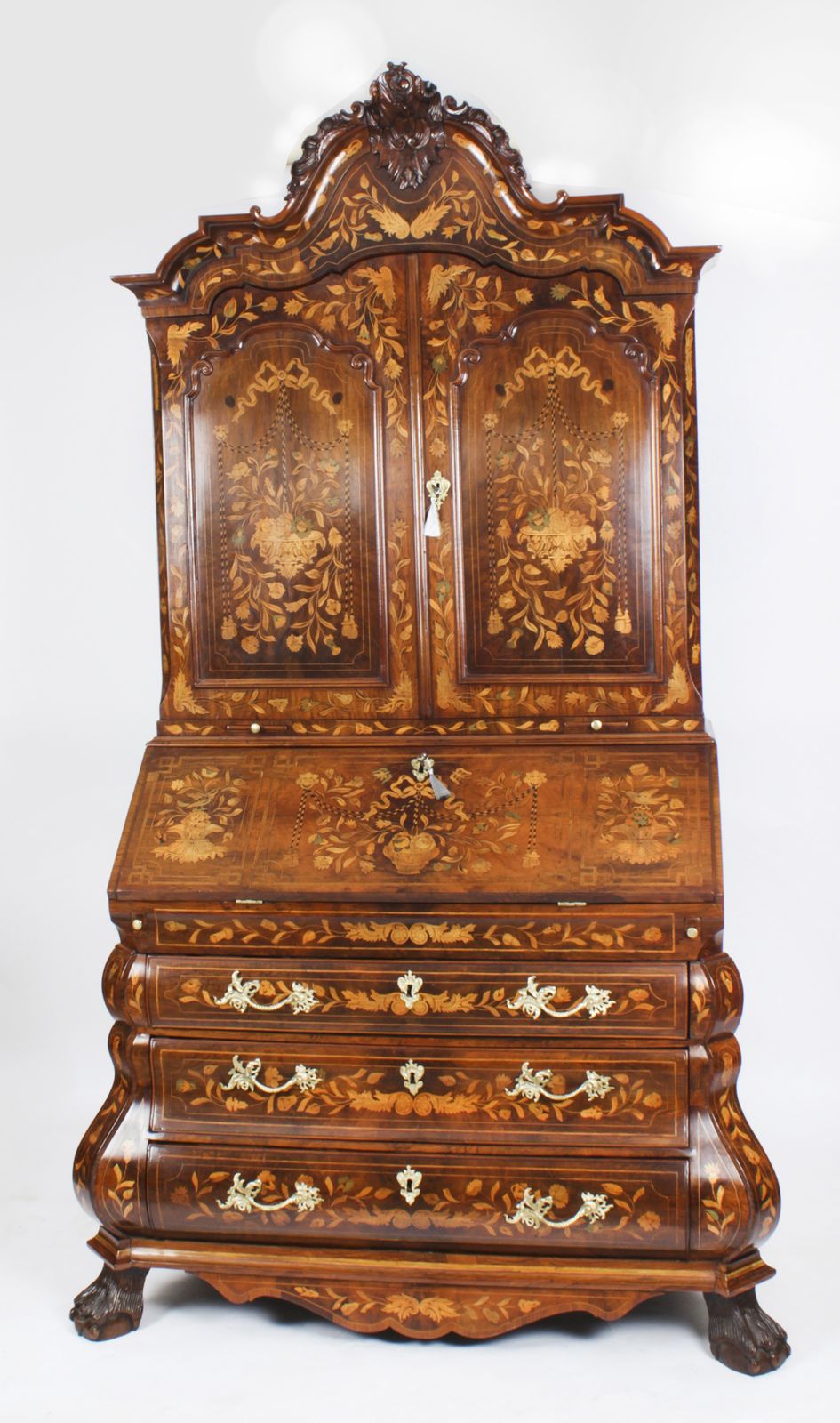 Antique Walnut Dutch Marquetry Bureau Cabinet.1780 18th C