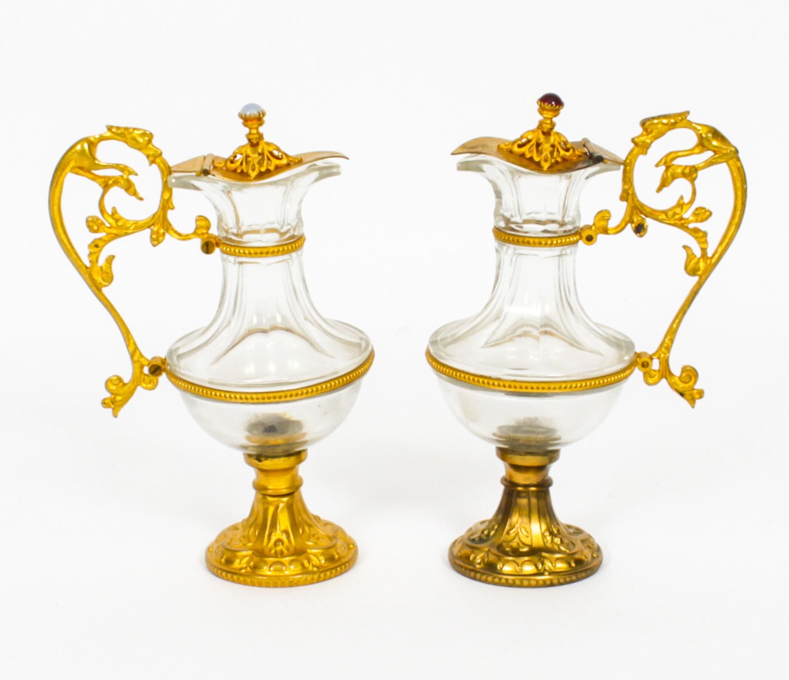 photo vinterior Antique Pair Of French Ormolu & Glass Ewers  19th Century