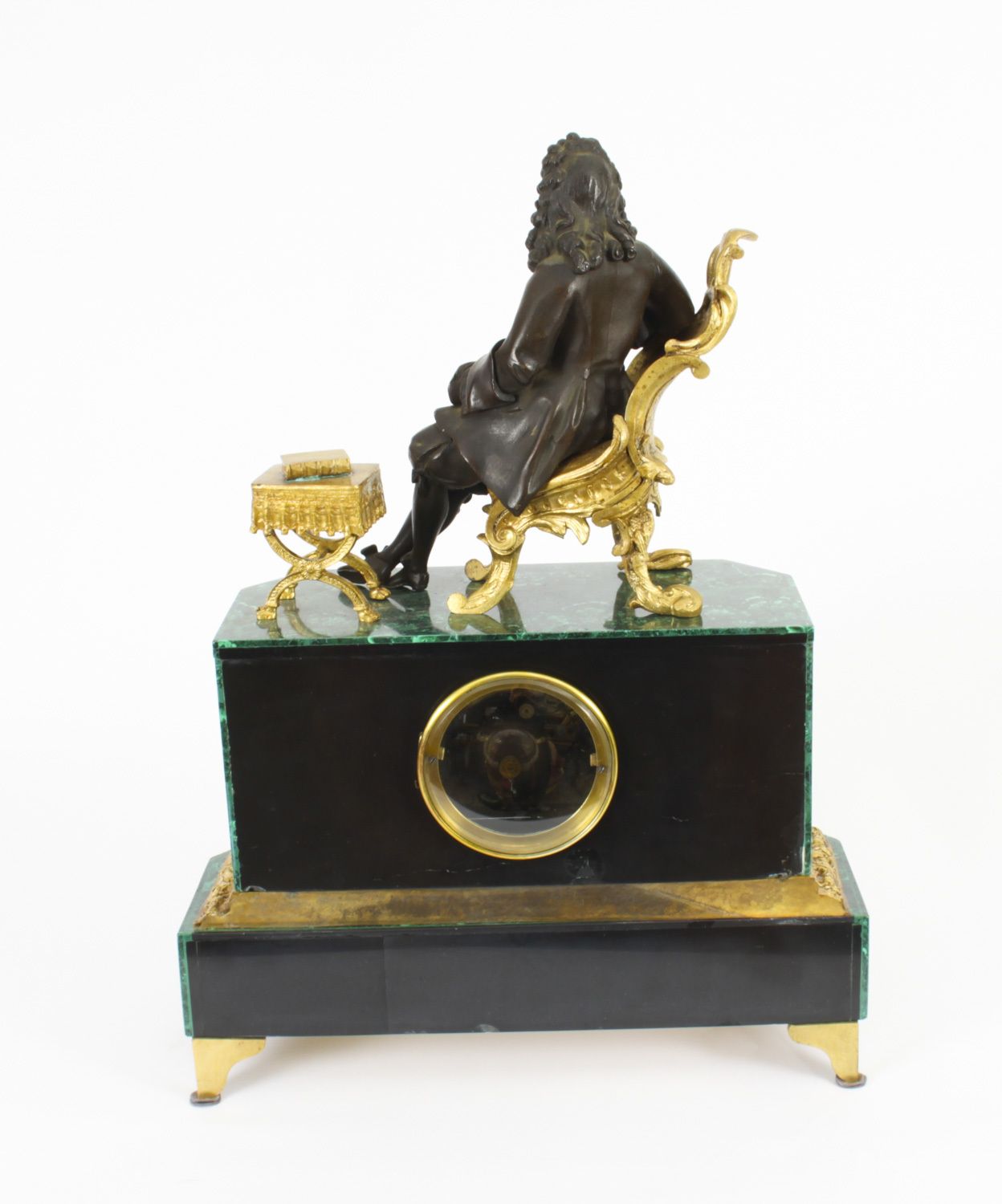 Antique Malachite Ormolu & Bronze Mantel Clock Silk Suspension Movement 19th C photo buy