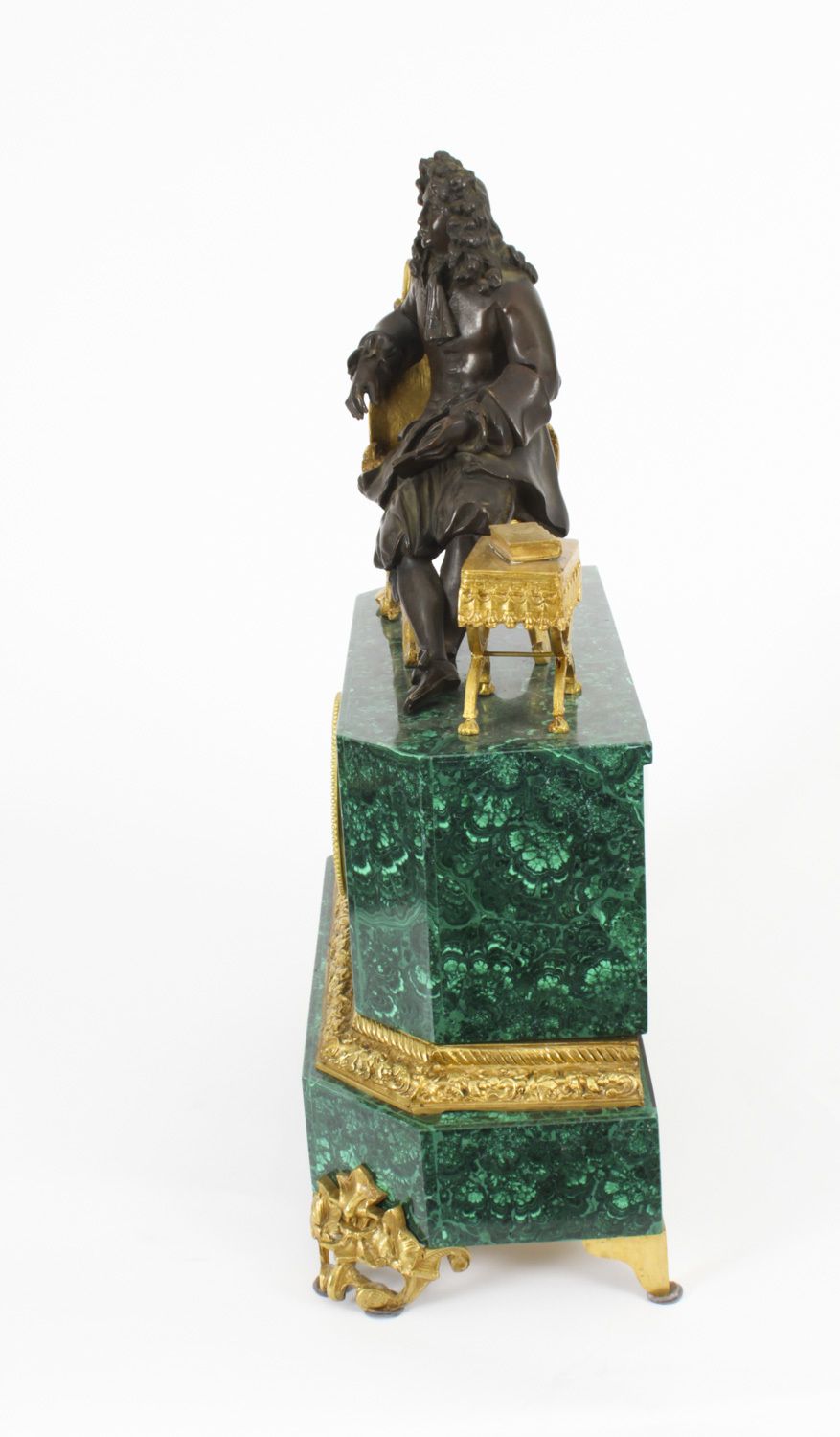 Antique Malachite Ormolu & Bronze Mantel Clock Silk Suspension Movement 19th C photo vintage