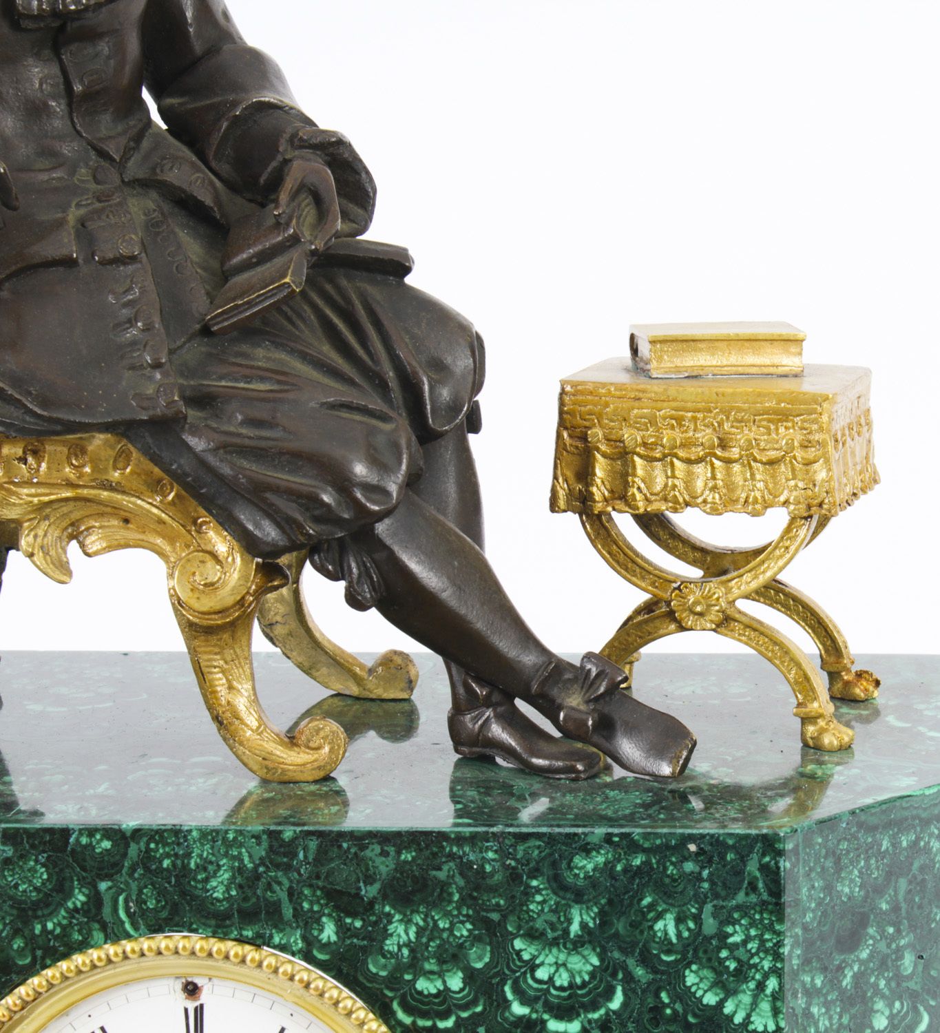 photo vinterior Antique Malachite Ormolu & Bronze Mantel Clock Silk Suspension Movement 19th C