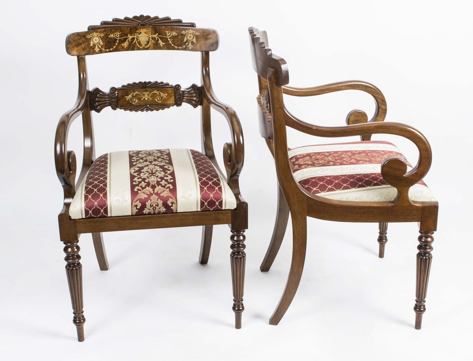 Pair Of English Regency Style Burr Walnut Armchairs photo furniture