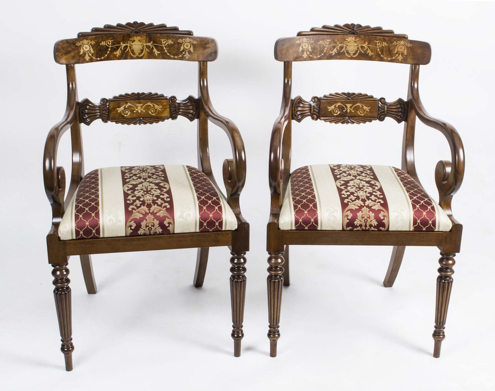 1250.0 Pair Of English Regency Style Burr Walnut Armchairs photo