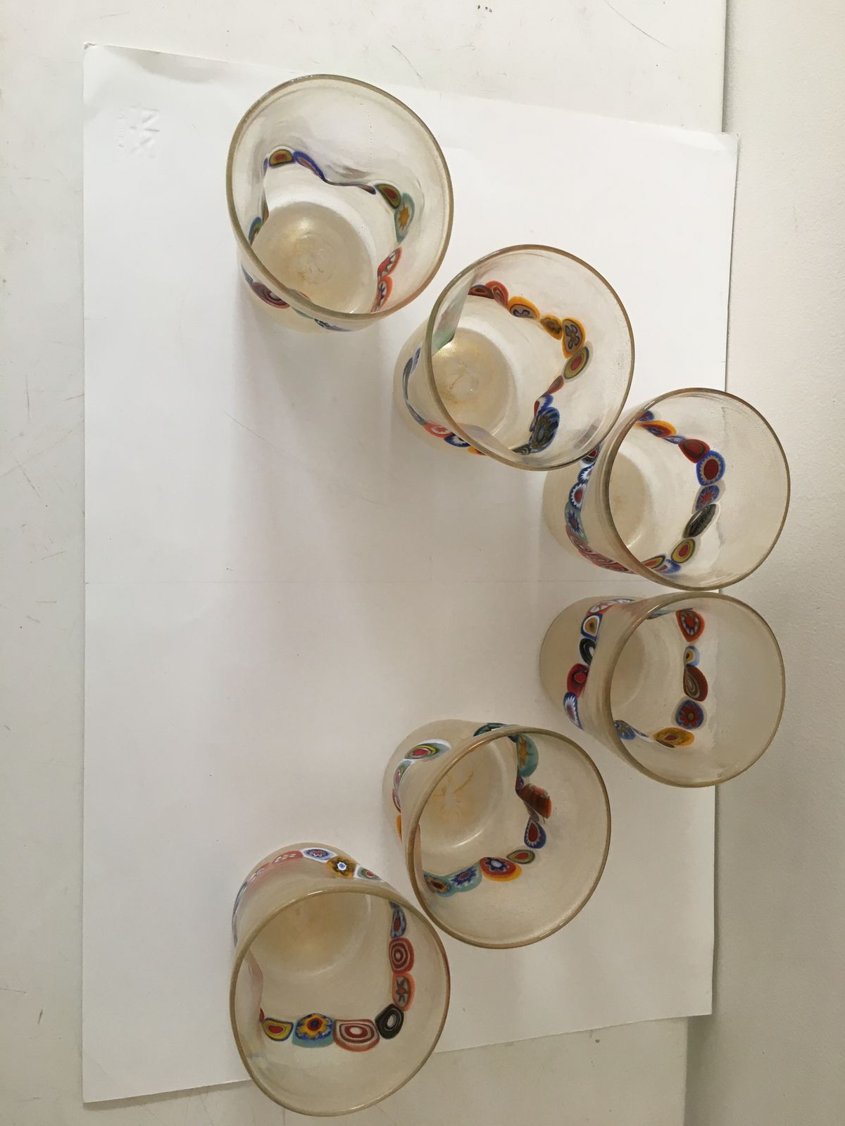 Transparent And Gold Leaf Murano Glasses With Necklace Of Large Floral Murrine Crumpled photo 744.0
