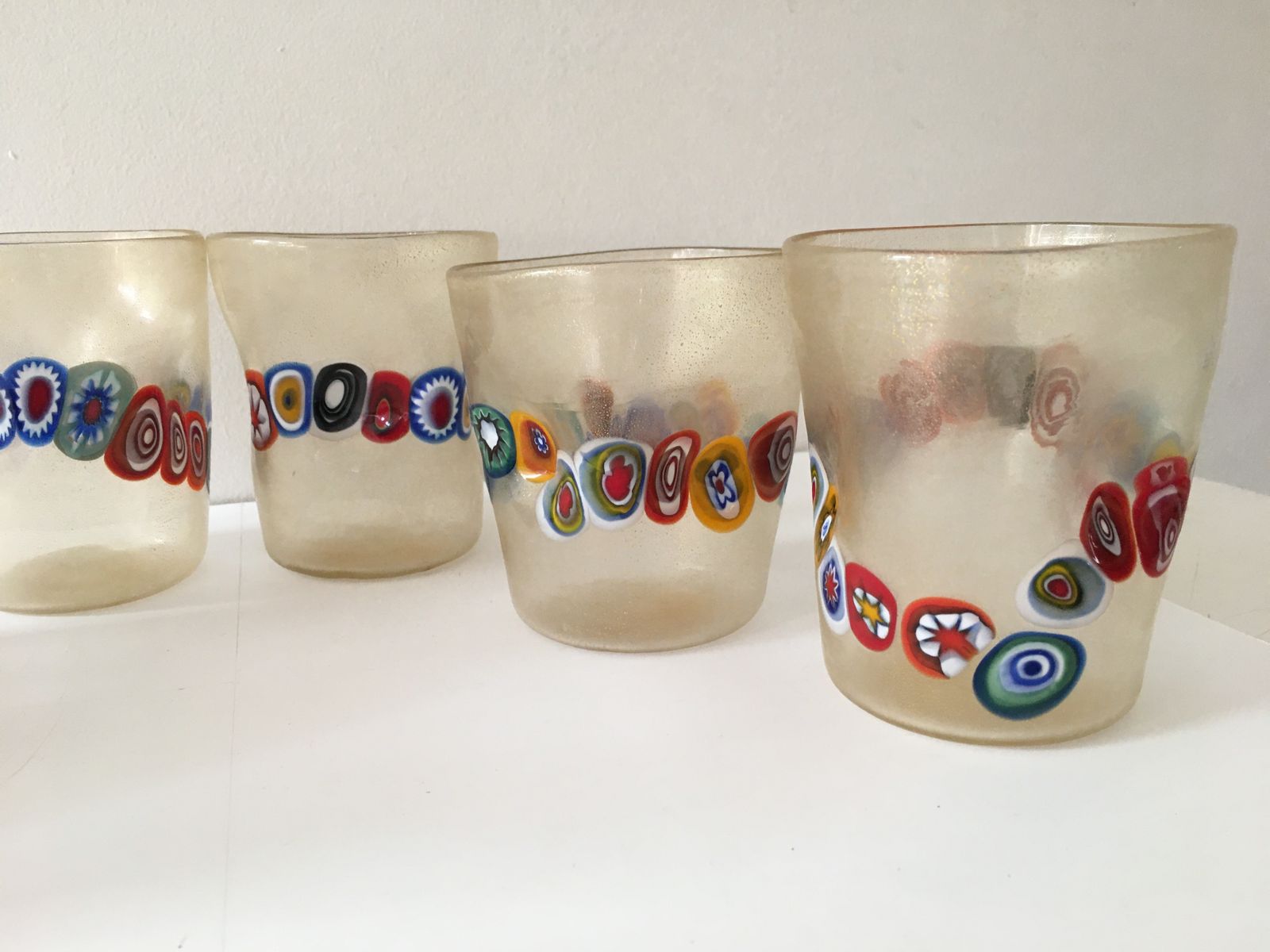 Home Decor Transparent And Gold Leaf Murano Glasses With Necklace Of Large Floral Murrine Crumpled photo