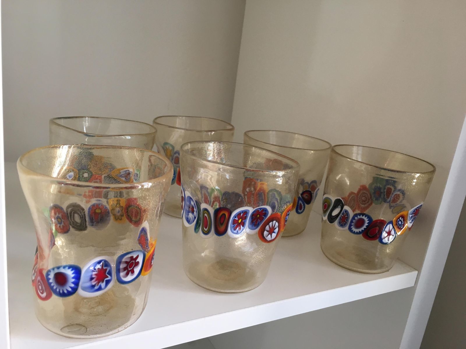 744.0 Transparent And Gold Leaf Murano Glasses With Necklace Of Large Floral Murrine Crumpled photo