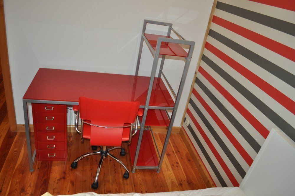 photo furniture Bauhaus Red Desk, Chair & Metal Cabinet, Set Of 3