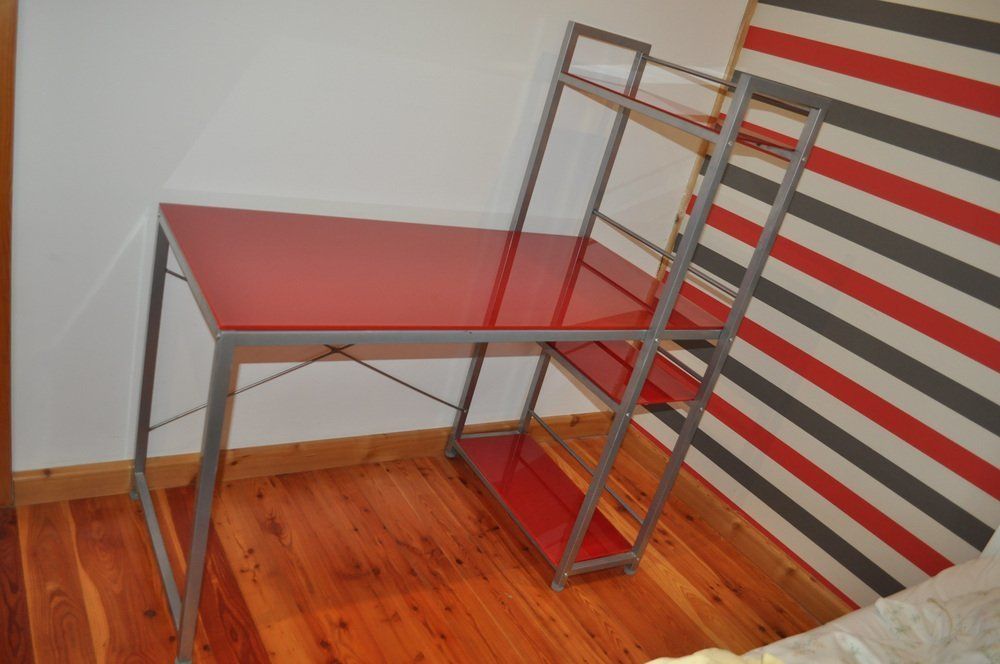 Furniture Bauhaus Red Desk, Chair & Metal Cabinet, Set Of 3 photo