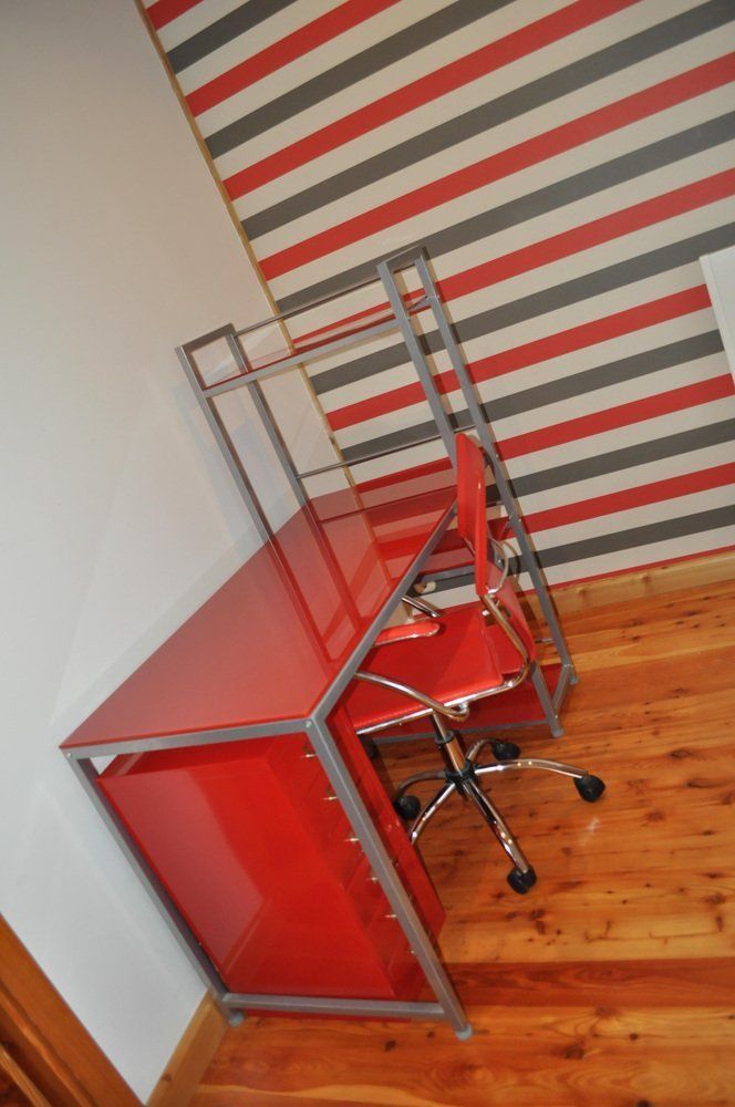 photo vinterior Bauhaus Red Desk, Chair & Metal Cabinet, Set Of 3