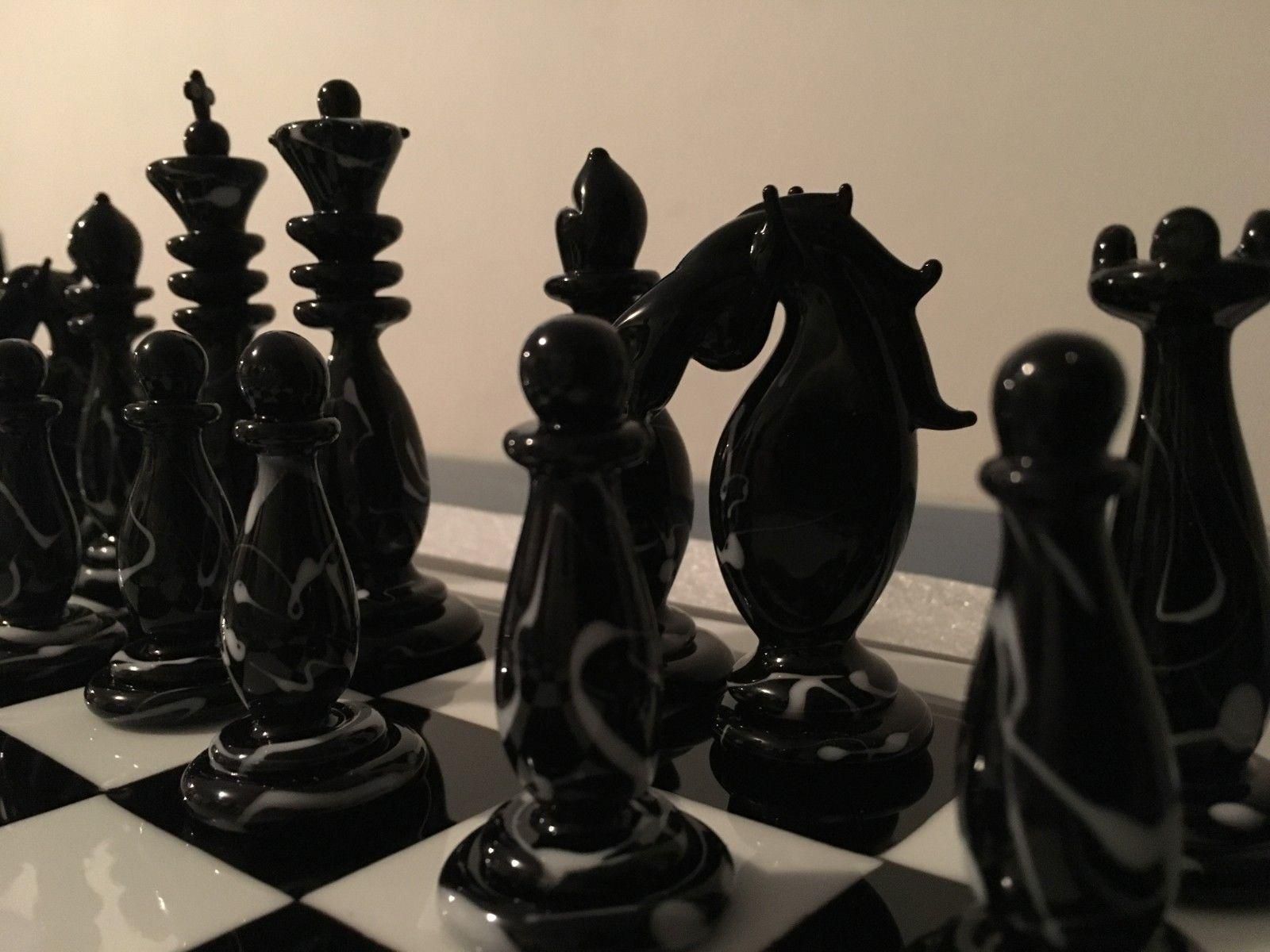 Italian Murano Glass White And Black Chess Set photo buy