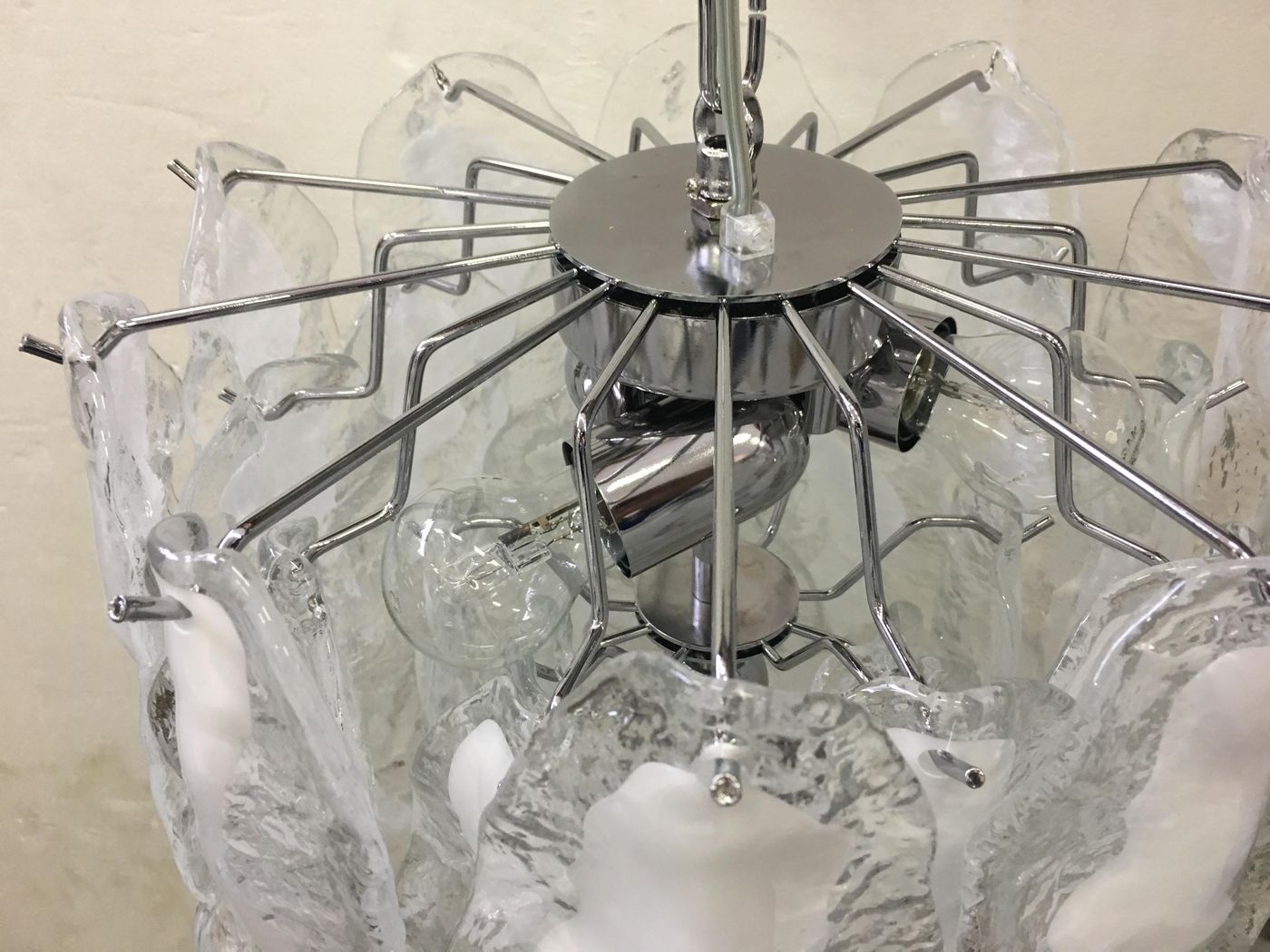 Transparent And White “Fiamma” Murano Glass Chandelier D45 photo Lighting