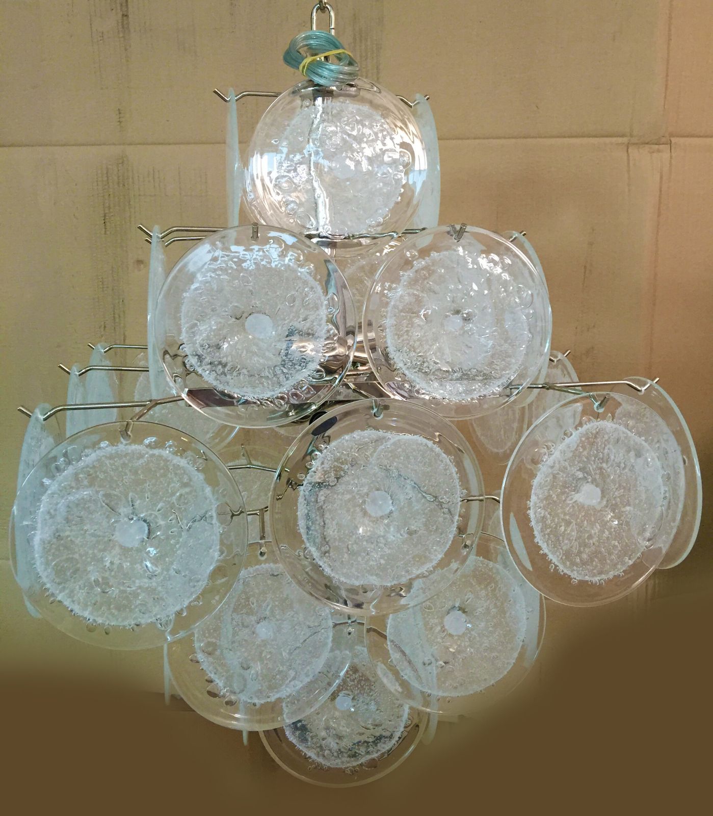 Transparent And Pulegoso “Disks” Murano Glass Chandelier photo vinterior