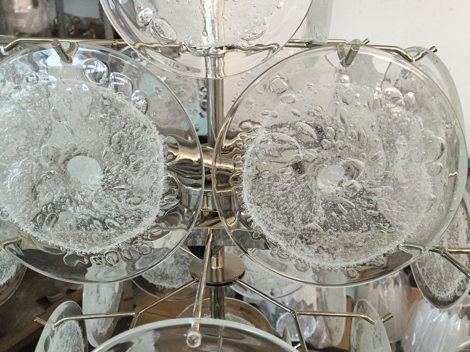 Transparent And Pulegoso “Disks” Murano Glass Chandelier photo buy