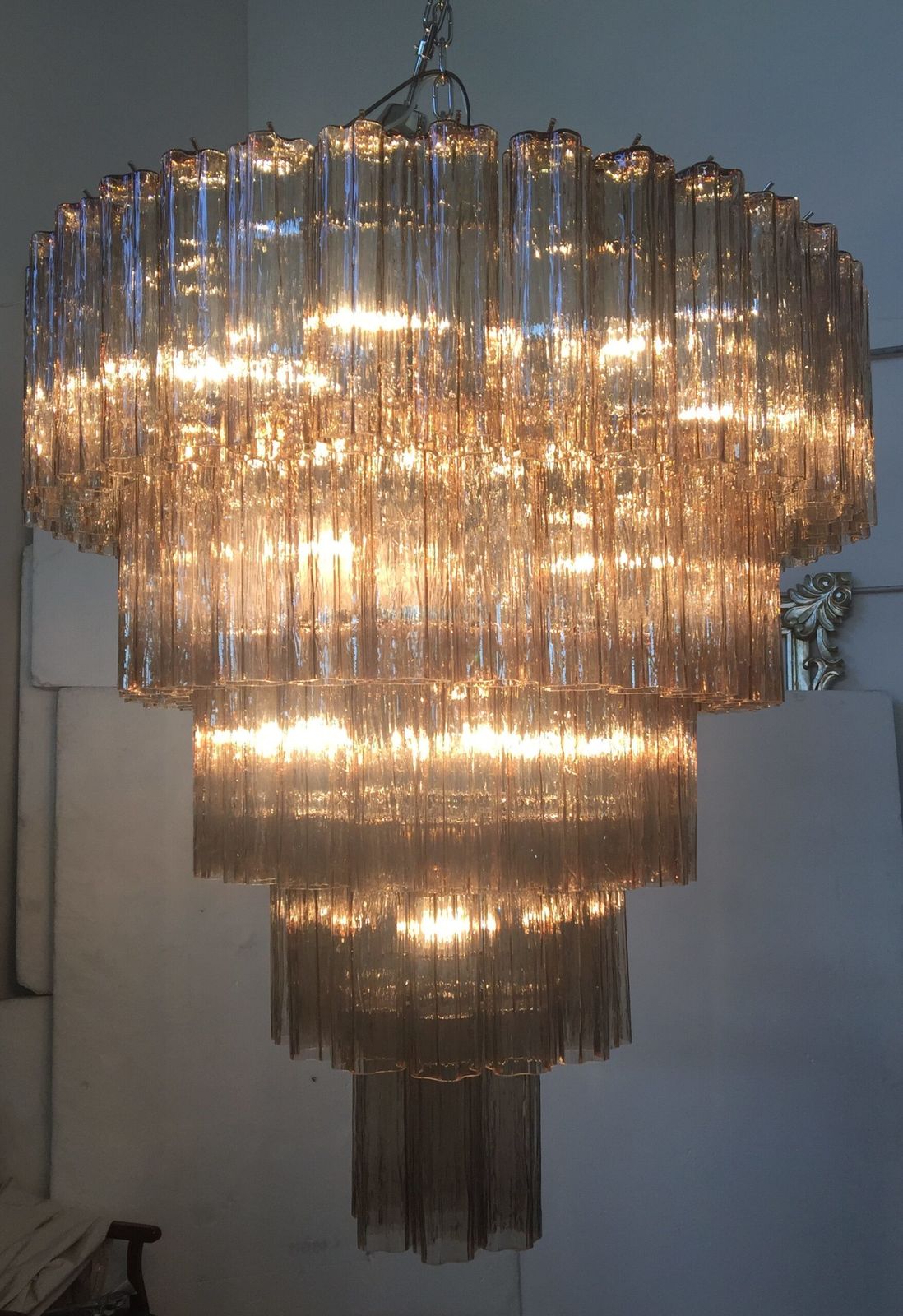 Big Fume’ “Tronchi” Murano Glass Chandelier photo for sale