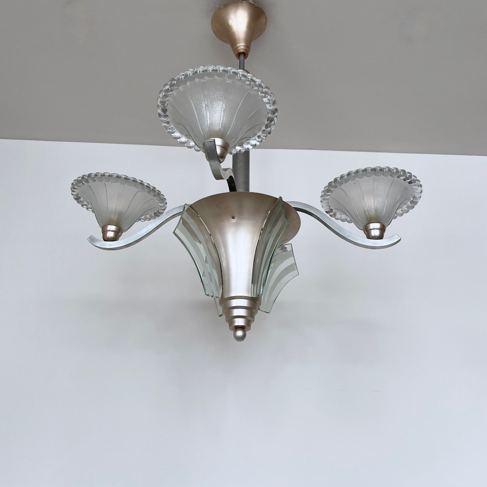 French Mid Century Chandelier With Moulded Glass Shades photo furniture