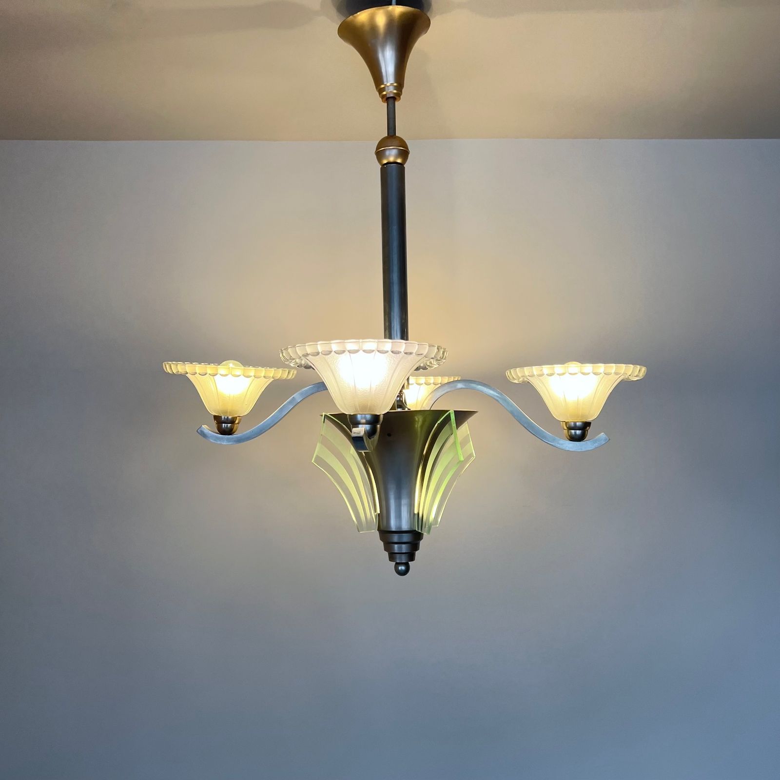 photo furniture French Mid Century Chandelier With Moulded Glass Shades
