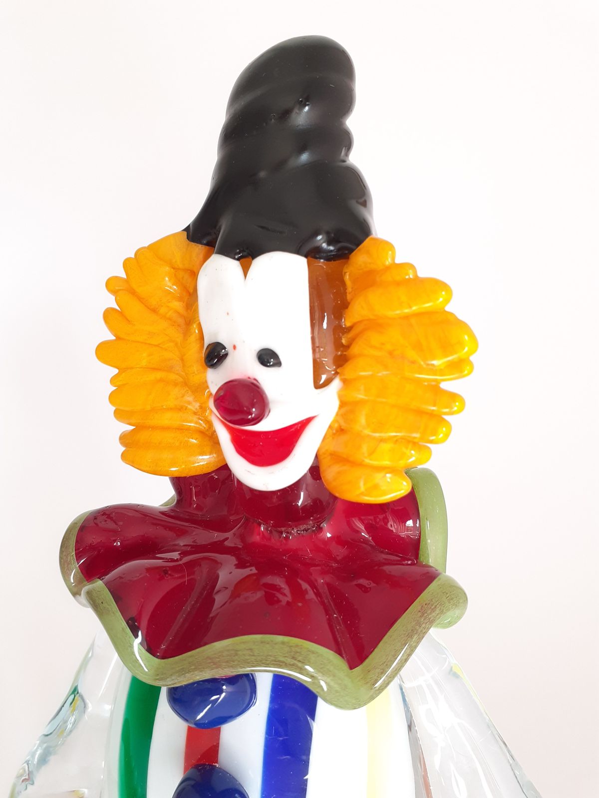 Colorfull Big Clown With Black Hat, Striped Dress And Wine Goth In Murano Glass photo for sale