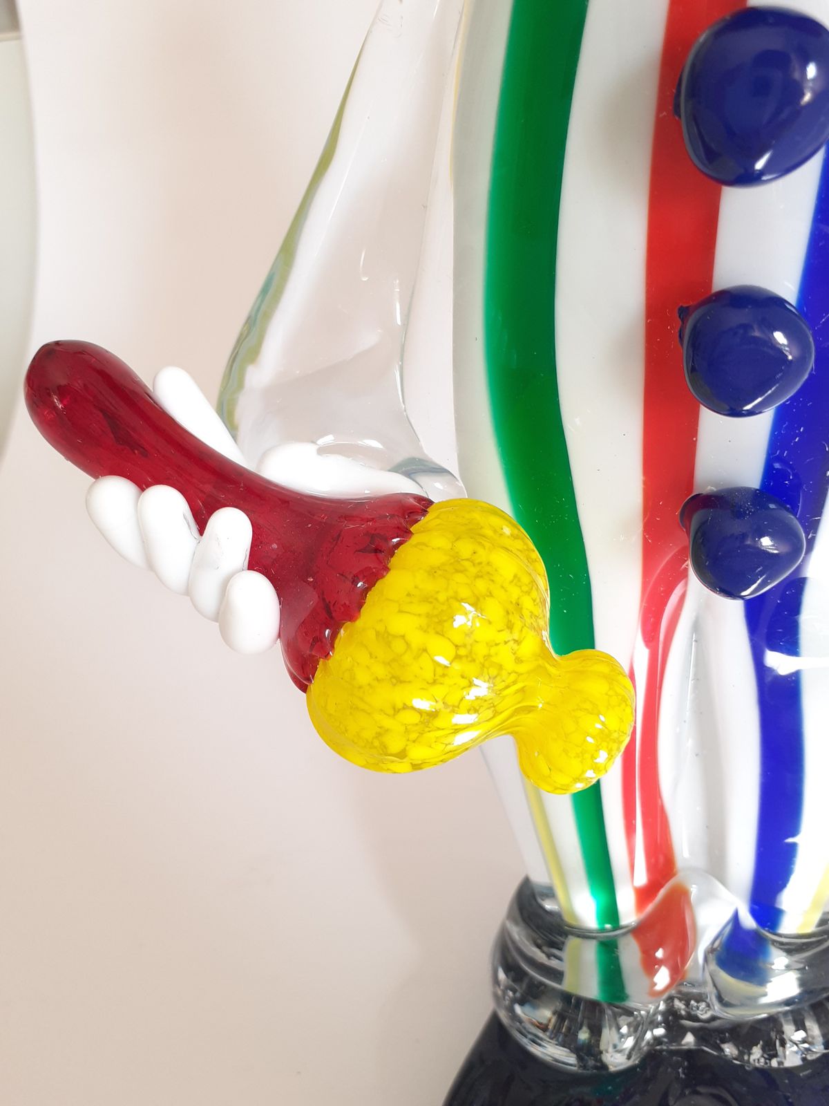 Colorfull Big Clown With Black Hat, Striped Dress And Wine Goth In Murano Glass photo vintage