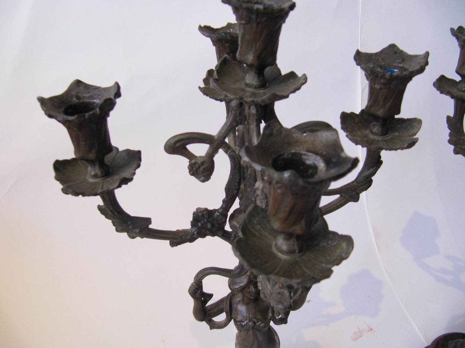 Art Nouveau Figure Candelabra Pair, 5 Candle photo for sale